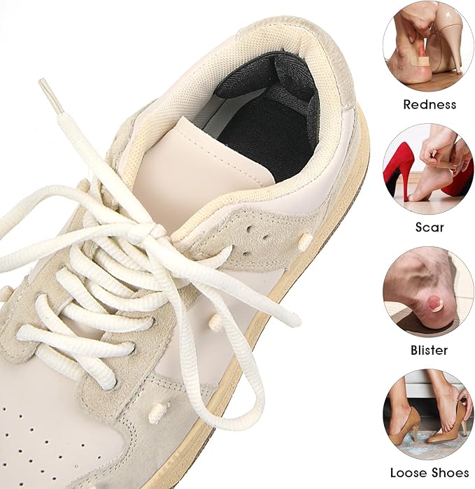 Heel Pads for Shoes Too Big, 4Pcs Mesh Adhesive Heel Grips Inserts for Boots, Loose Shoes, Reusable Heel Heel Cushion Pads for Women Men, Anti Blister Shoe Liners Heel Protectors(Black&Nude)