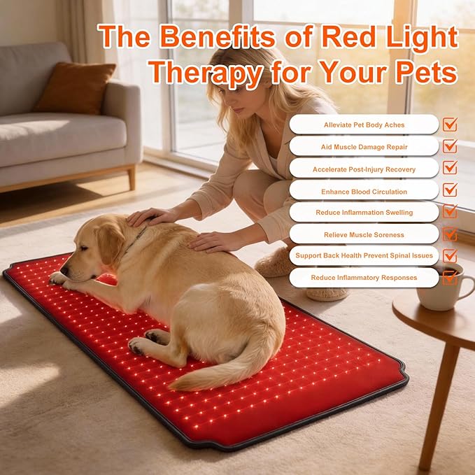 39.4"*18.1" Red Light Therapy Pad for Dogs Body, 480 LEDs Redlight Therapy Wrap with Timer, Heating Mat Products with Band for Back Belly Leg Knee Thigh, Gifts for Men, Women, Pets Dog