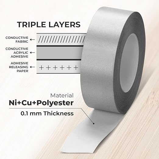 MWRF Source Conductive Cloth Fabric Adhesive Faraday Tape (2.4-inch x 65ft); EMI Grounding; RFID Signal Attenuation; Radio Frequency Signal Attenuation; Guitar Interference Shielding