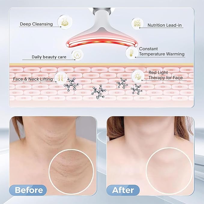 Device | 7-in-1 Red Light Therapy for Face and Neck - 7 Colors, Smart Vibration | Red Light Face Massager Tool - Effectively Remove Wrinkles, Lift Neck, Portable Skin Care Tool (White)