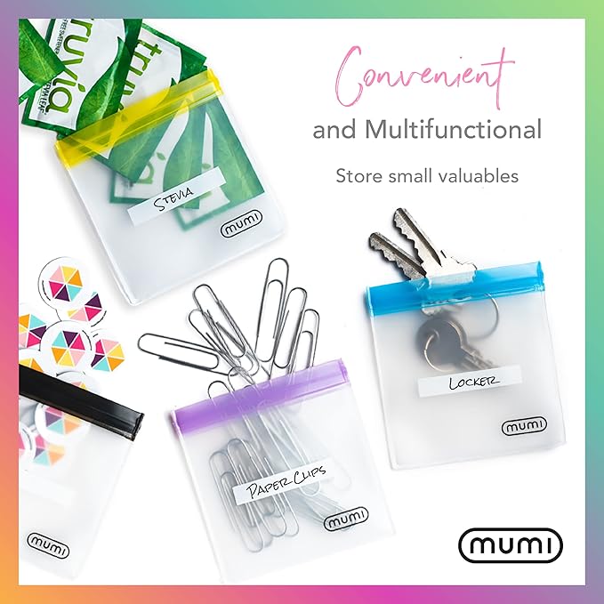 MUMI Mini Zipper Pouch Set – 7 Reusable 3x3” Clear Mesh Zipper Bags with Writable Labels | Small Leak-Proof Small Pouches for Travel, Pill Bag Storage, Purse Organizer, Makeup, Medicine & Crafts