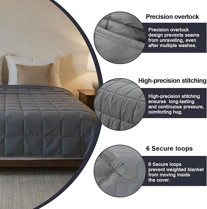 Weighted Blanket for Adults (15 lbs, 60” x 80”) Queen Size Heavy Blanket, Breathable Cotton with Natural Glass Beads, Machine Washable