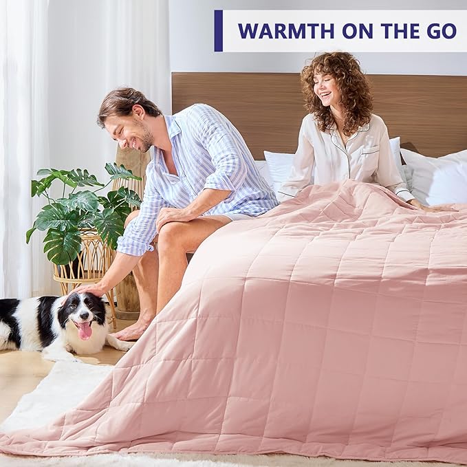 yescool Weighted Blanket for Adults (30 lbs, 88" x 104", Pink Grey) Cooling Heavy Blanket for Sleeping Perfect for 290-310 lbs, King Size Breathable Blanket with Premium Glass Bead, Machine Washable