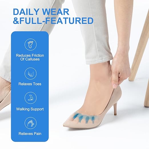ActiveFlow Blue Toe Spacers – Dynamic Bunion Corrector & Hammer Toe Straightener for Overlapping Toes, Plantar Fasciitis Relief – Performance Gel Toe Separators for Running, Yoga & Athletic Recovery – Washable & Reusable (2 Pairs)
