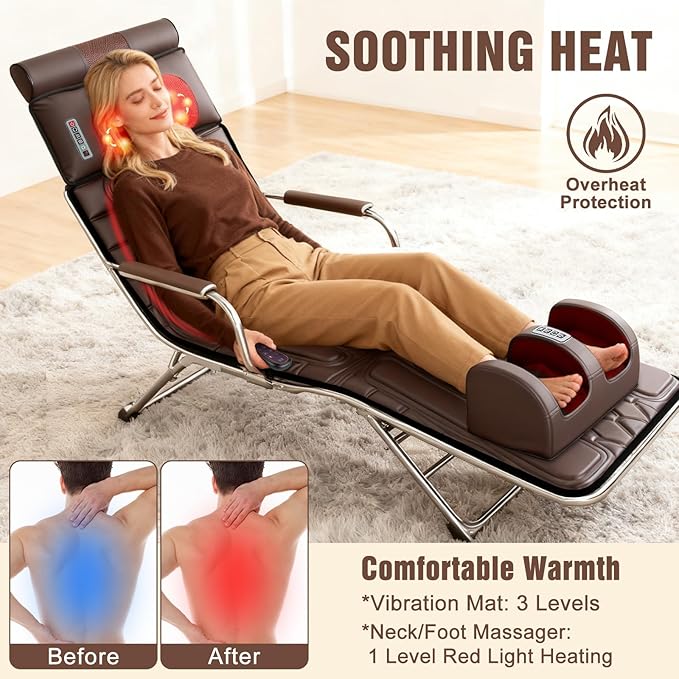 Full Body Massage Mat with Heat, Detachable Shiatsu Neck and Foot Massager, Vibration Massage Mat for Back Pain Relief, 9 Modes 3 Timers, Inflatable Lumbar Pillow, Home Office Gift for Men Women