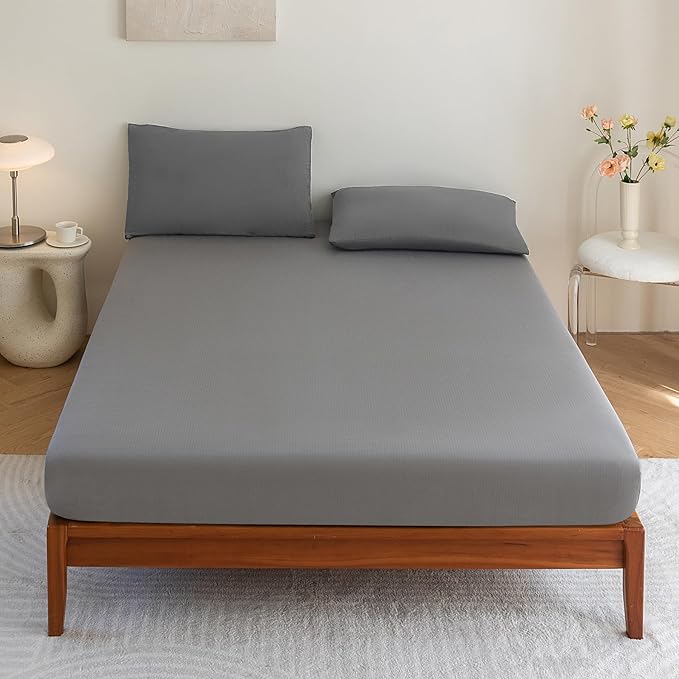 Levoo Grounding Sheets King 90% Organic Cotton + 10% Pure Silver Fitted Grounded Sheet for Healthy Sleep Therapy Earth Connected Bed Sheet with Long Grounding Cord (Gray 78"x 80"x 16")
