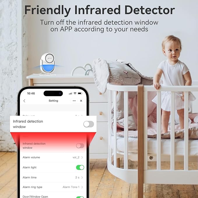 CPVAN WiFi Motion Sensor Alarm, 125dB Wireless DIY Smart PIR Motion Detector with 4 Door/Window Sensors for Home Security System - On Spot Alarm & APP Alert, White