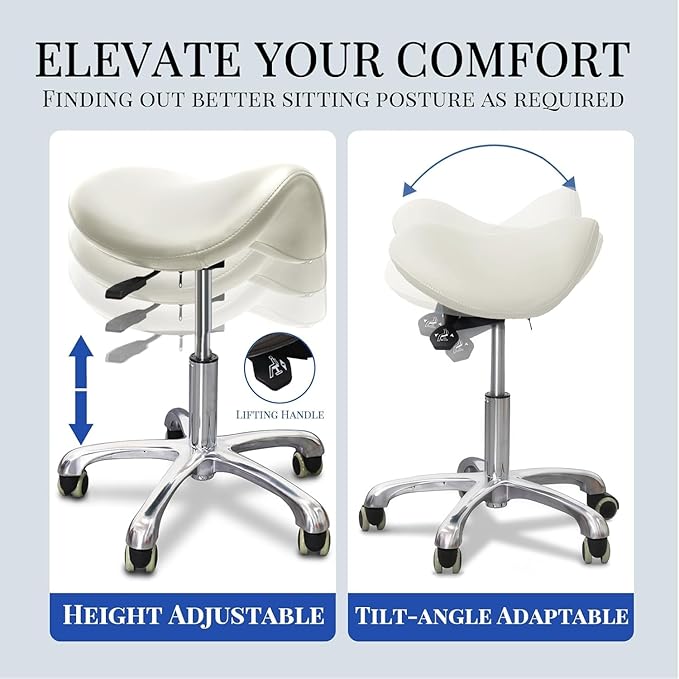 Conforms to ergonomics, with a Saddle Stool That can be Tilted and a Rotating Stool with Hydraulic Lifting Height Adjustment, Suitable for Office, White