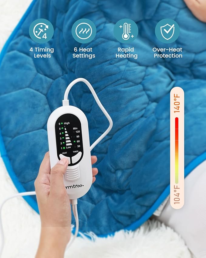 immtree 7lbs Weighted Heating Pad, 24x29 Inches, Extra Large Size Heated Lap Heavy Blanket with Fast Heat Technology, Deeper Pain Relief for Back and Knee, Christmas Gifts for Women Adults, Blue