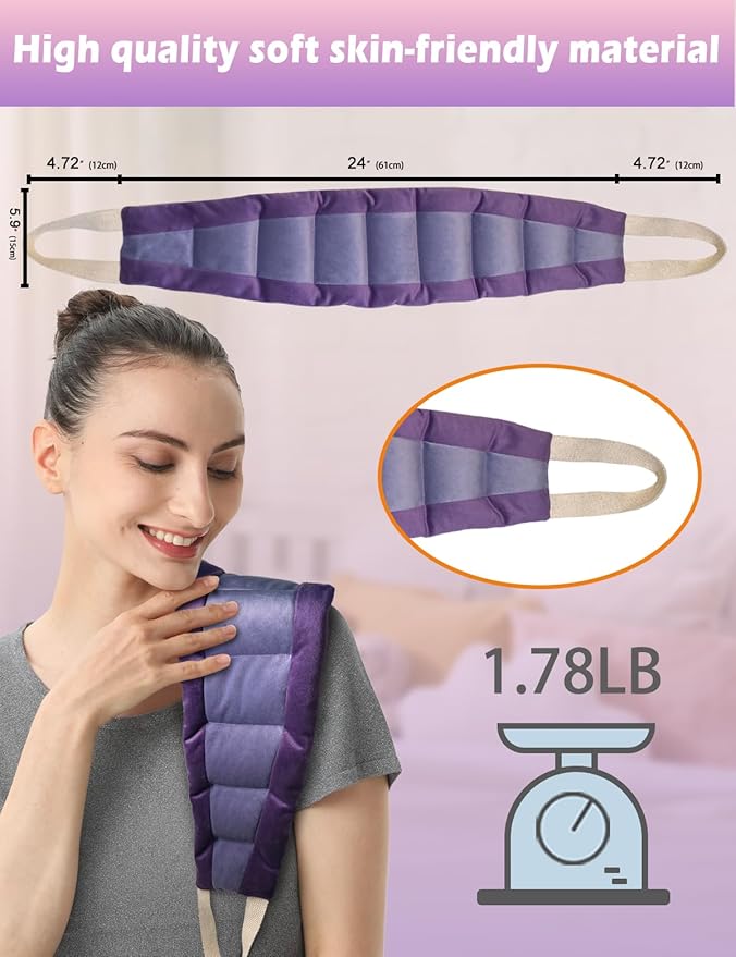 Long Heating Pad for Neck and Shoulders and Back Weighted Microwavable Moist Heated Neck Wrap Hot Pack Microwave Heatable Bag Warm Compress Reusable with Handles 33.5"*5.9" Unscented Purple