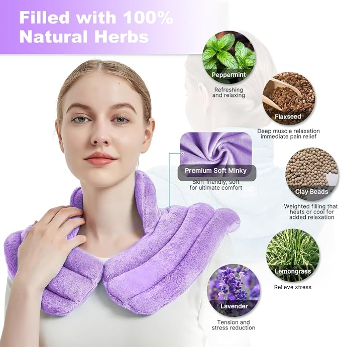 Neck Heating Pad Microwavable for Shoulders, Warmer Wrap Microwave Heating Pad for Neck and Shoulders for Pain Relief (Purple)
