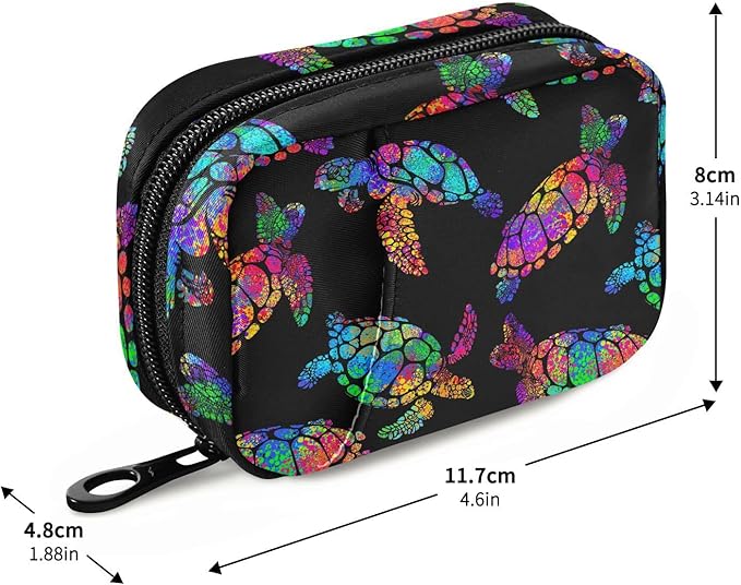 Pill Box Boho Sea Turtle with Lotuses and Mandala 7 Day Pill Case Travel Pill Organizer Bag with Zipper Portable Weekly Vitamin Medicine Supplement Holder Pouch Bag
