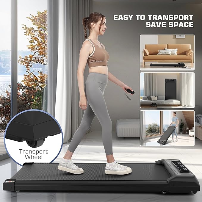 Under Desk Walking Pad for Home Office - 2.5 HP Portable Treadmill With 300 lb Capacity, Compact Jogging Running Machine, Remote Control and LED Display