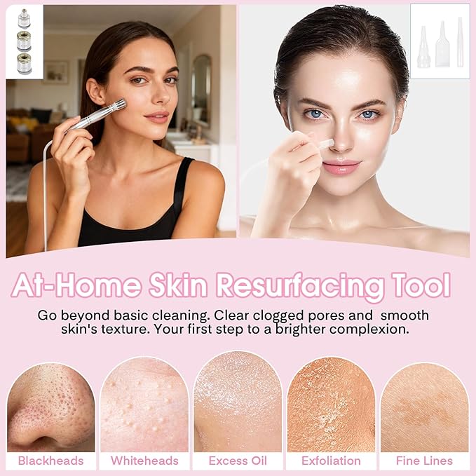 Pro Cordless Microdermabrasion Machine, Beauty Star Portable Facial Pore Vacuum Tool for Blackhead Removal, Glowing Skin, 3 Diamond Tips & 9-Setting Suction, Home and Salon Use