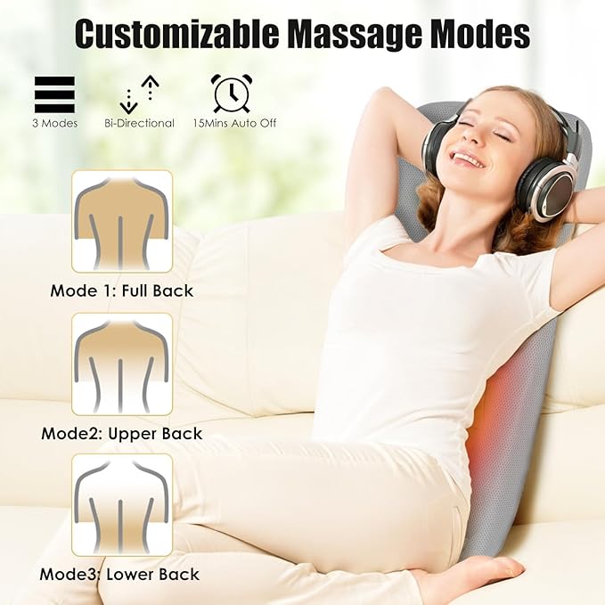 Full Body Electric Massage Mat with Heat, Vibration Back Massage Pad Cushion with Inflatable Head Pillow and Lumbar Pillow, 10 Vibration Motors 3 Timers (28"x14")