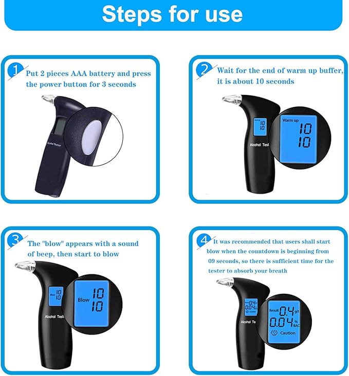 Breathalyzer with LCD Digital Display, Portable Tester for Alcohol Includes 12 Mouthpieces(Blue)