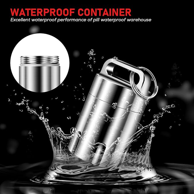 TISUR Titanium Small Pill Holder Keychain, Portable Pill Case Waterproof Pocket Pill Box Container Carrier to Hold Pills, Vitamins, Fish Oil, Supplements