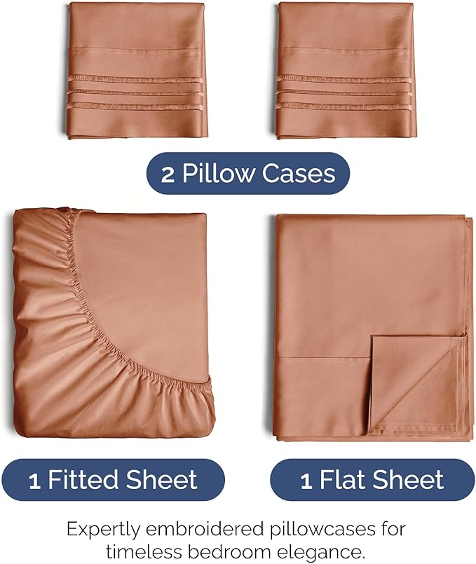 King Size 4 Piece Sheet Set - Extra Soft, Breathable & Cooling Sheets - Hotel Luxury Durable Bed Sheets for Women & Men - Deep Pockets, Easy-Fit & Wrinkle-Free Sheets - Warm Peach Oeko-Tex Bed Sheets