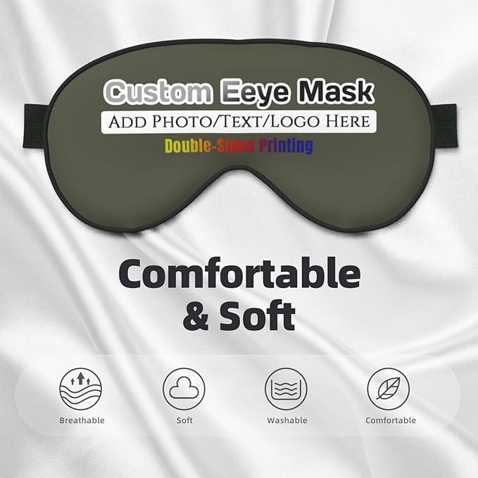 Personalized Eye Masks,Customized Sleep Blindfold Eye Mask,Custom Blackout Eye Cover with Adjustable Strap for Travel and Nap Military Green