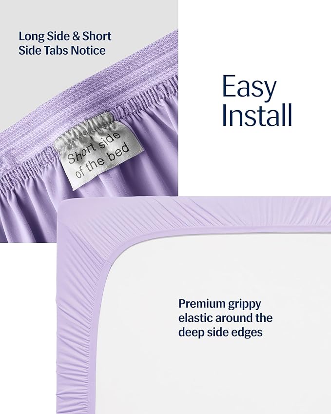 REST® Evercool®+ Fitted Sheet, Cali King, Lavender Breeze, 15" Deep(up to 18’’), Breathable Bedding for Hot Sleeper and Night Sweats, Bed Sheet with Ionic+ Self-Cleaning Silver Yarn for Sensitive Skin