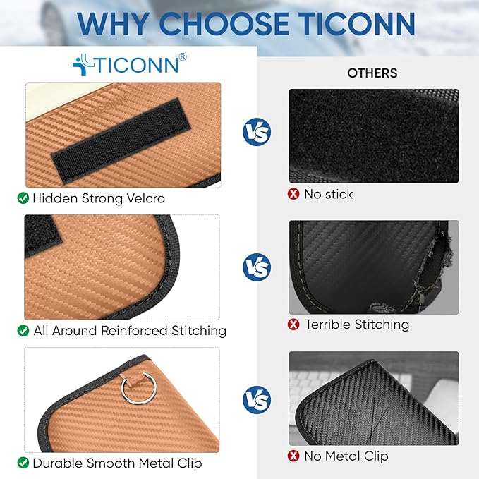 TICONN 2PK Faraday Bags for Car Keys Fob, 7.75"X4.25" Faraday Cage Protector, Car RFID Signal Blocking, Anti-Theft Pouch Anti-Hacking Case Blocker (Bronze, L)