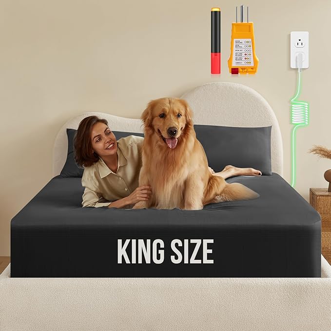 Grounding Sheets, 10% Silver Infused Bed Sheets Grounding Bed Sheets, 90% Organic Cotton Grounded 400 Threads Bedding, Deep Pocket Earth with Grounding Tester - [King 76"x 80"x 15", Obsidian Black]