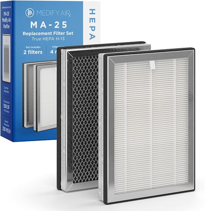 Medify MA-25 Genuine Replacement Filter Set for Allergens, Smoke, Wildfires, Dust, Odors, Pollen,Pet Dander | 3 in 1 with Pre-filter, True HEPA H13 and Activated Carbon for 99.9% Removal | 1-Pack