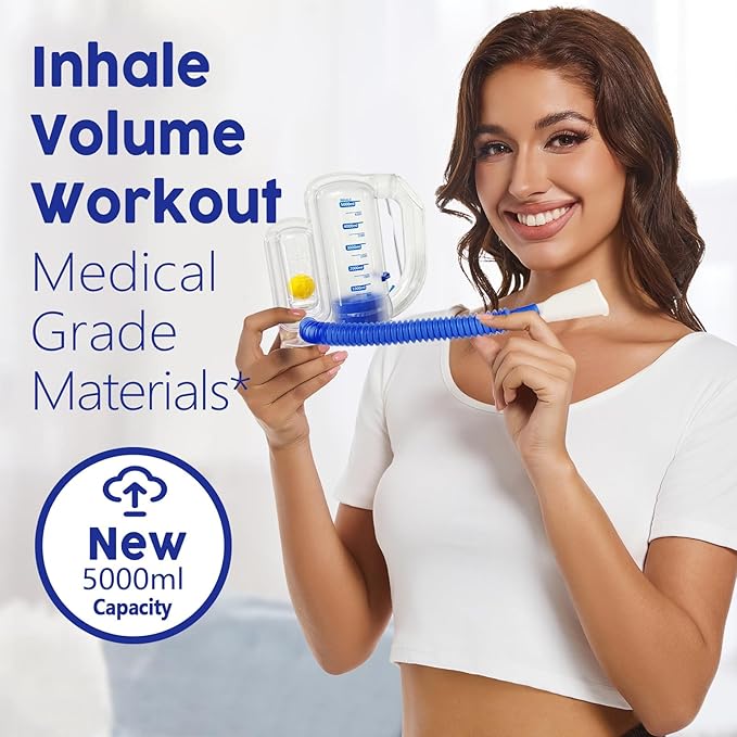Incentive Spirometer Adult, Breathing Exercise Device for Lungs, 5000ml Capacity for Deep Inhalation, Durable Medical-Grade PC Material | Airflow Indicator for Steady Inhalation Practice