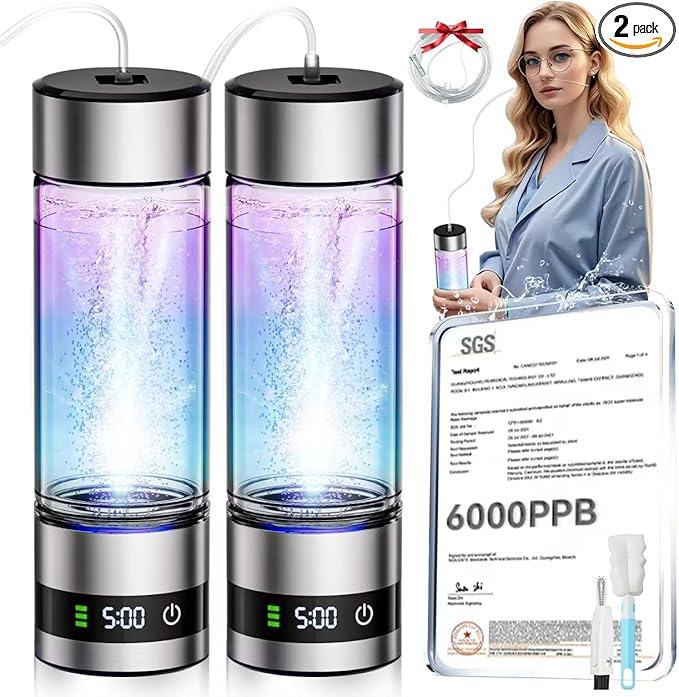 4.0 Upgrade Hydrogen Water Bottle & Hydrogen Absorption 【SGS Certification - 5000PPB】【NO.1-100% Odorless】 Hydrogen Water Bottle - 2025 SPE PEM Technique, Double Hydrogen Content 2PCS