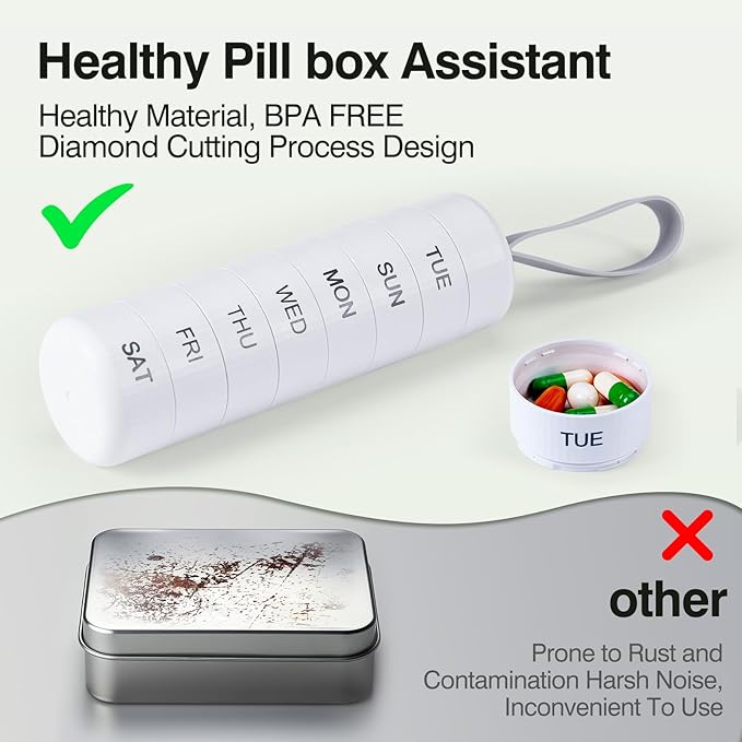 7 Day Pill Organizer, Waterproof Weekly Pill Organizer 1 Time a Day, Zoksi Portable BPA Free Daily Medication Organizer for Vitamins, Supplements, Fish Oil(Daily Use, Home, Gym, Work)