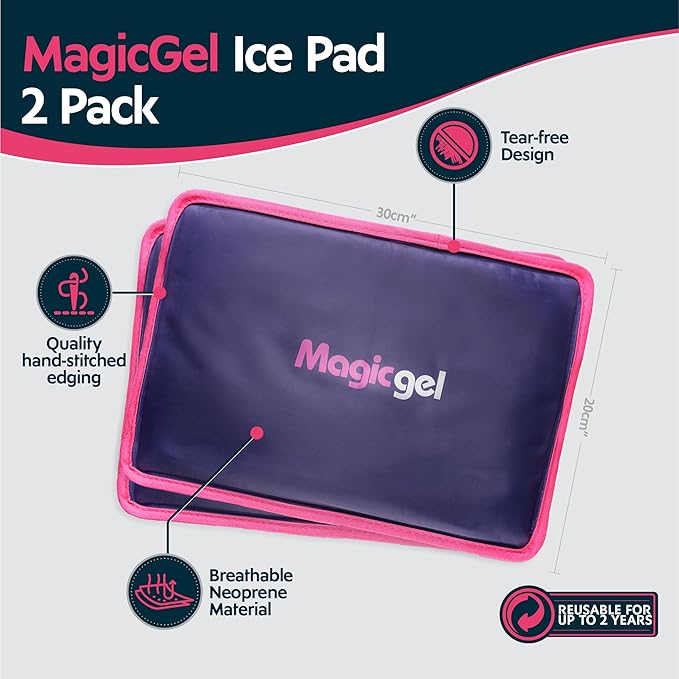 Magic Gel Premium Ice Packs - 2 Pack | 2 Reusable Gel Ice Packs (11.8" x 7.8") for Icing Injuries, Pain Relief, Cold Compress for Reducing Swelling | Flexible & Foldable