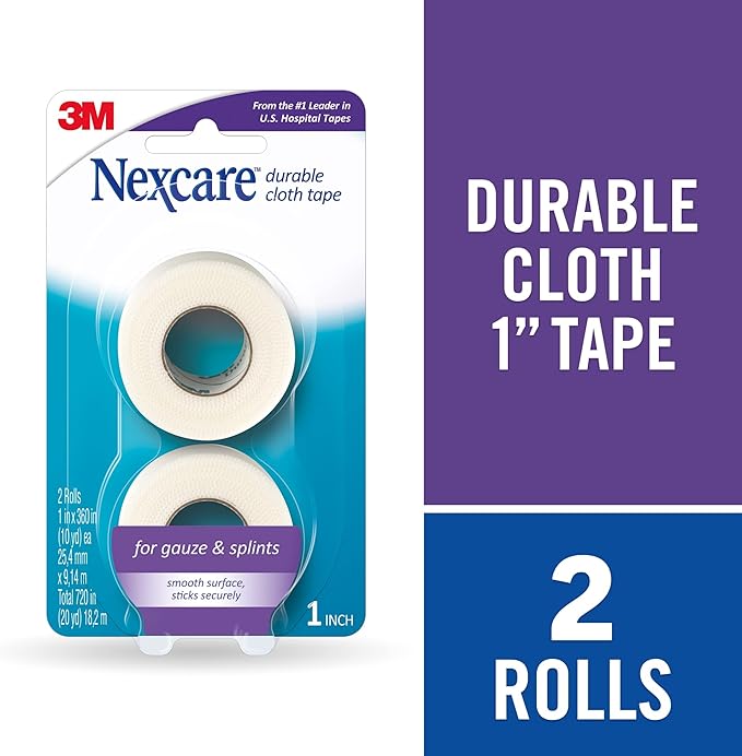 Nexcare Durable Cloth Tape, Woven Tape, Securely Holds Bulky Wound Dressing - 1 In x 10 Yds, 2 Rolls of Tape