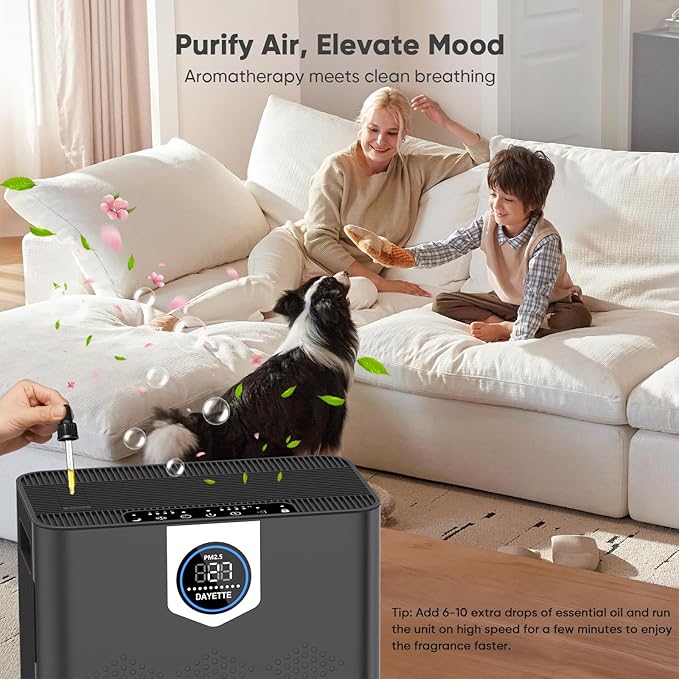 DAYETTE Smart Air Purifiers for Home Large Room with Fragrance, H14 Air Purifier with Washable Filters Up to 3000 Ft², APP & Voice Control & 22 dB Sleep Mode for Bedroom Living Room, Black