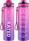 Water Bottle with Straw, 32oz Motivational Water Bottles with Time Marker to Drink, Tritan BPA Free, 1L Sports Water Bottle with Carry Strap LeakProof for Women Gym Fitness Outdoor (1 Pack)