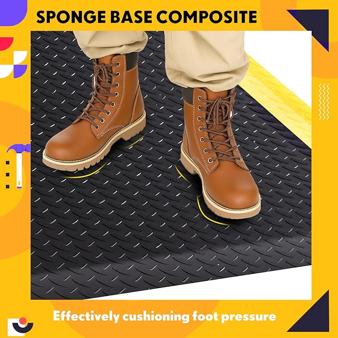 1 Pcs 3'x12' Anti Fatigue Mat Industrial, ESD Conductive Pad with Ground Wire, Heavy Duty Ergonomic Standing Floor Mat for Commercial Work, Shop Stand, Thick 3/4" Black with Yellow Border