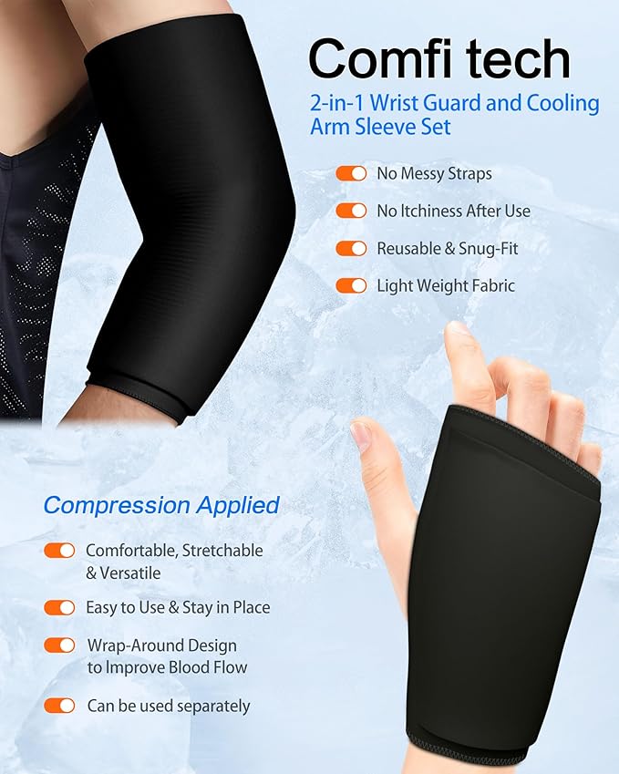 Wrist Elbow Ice Pack Wrap, Reusable Ice Pack Gel Compression, Slip-On Design,Long Lasting Cold & Warm for Pain Relief and Recovery of Elbow/Hand, Arthritis,Carpal Tunnel, Arthritis, Swelling(Medium)