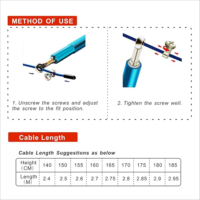 Speed Jump Rope - 360° Swivel Ball Bearing - Adjustable steel coated rope-Aluminum Anti Skipping Handle -Fitness Training Boxing Sports Exercises -Suitable for Kids and Adults