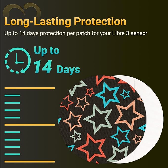 Libre 3 Plus Sensor Covers Waterproof, Amolyfe 10 Pack Freestyle Libre 3 Covers, Bump Guard with Hard Shell Cap, Breathable Glucose Sensor Latex Free CGM Adhesive Patches, 14-Day CGM Protection (Star)