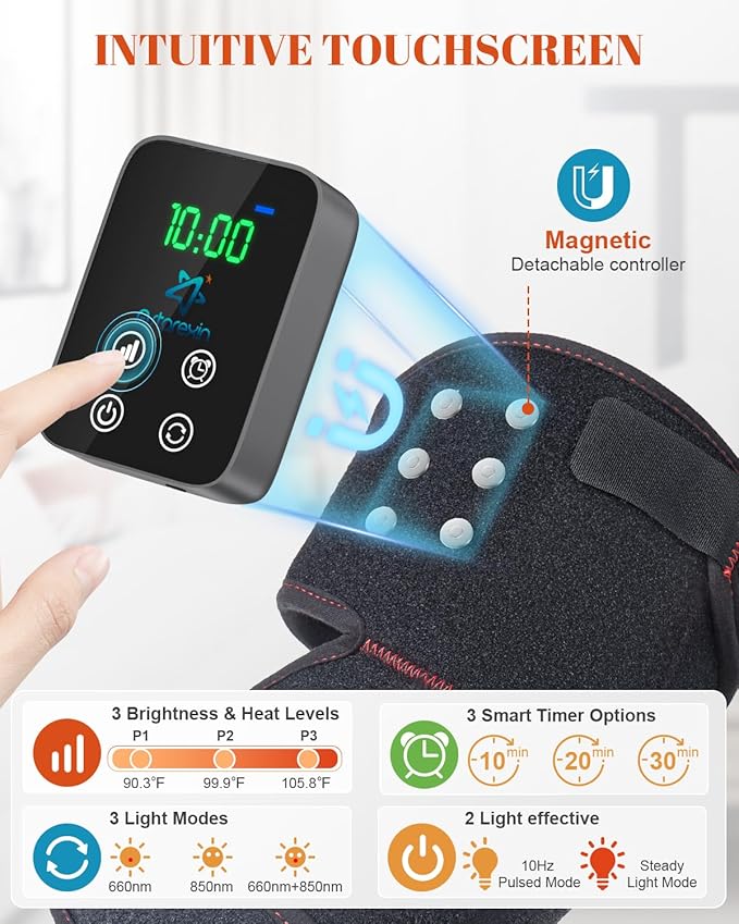 Red Light Therapy Knee Brace 2 Pack – Wireless 72 LED with 660nm & 850nm, 3000mAh Battery, Heat & Pulse Modes for Knee, Elbow, Shoulder, Joint Discomfort & Pain Relief