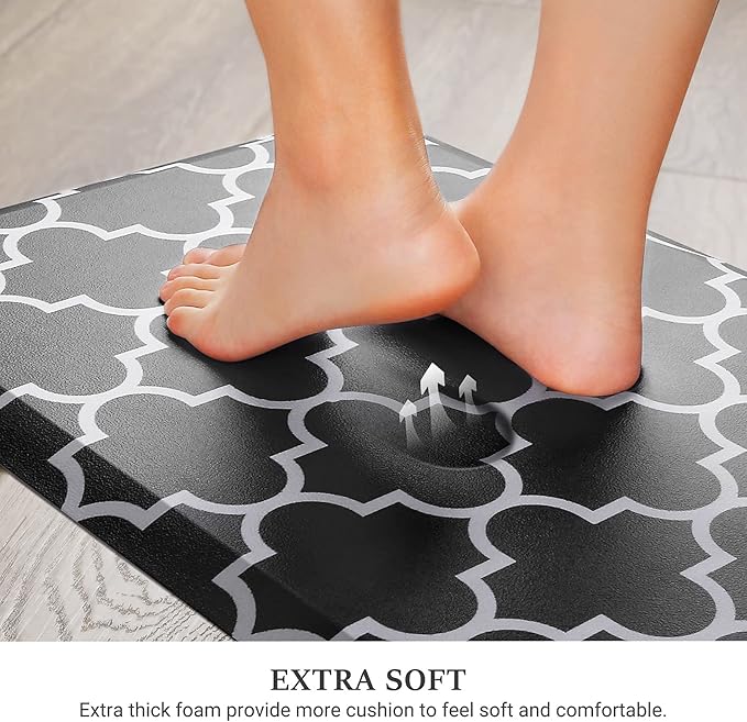 WISELIFE Anti Fatigue Floor Mat - 4/5 Inch Thick Kitchen Mat Non Slip Waterproof Heavy Duty Ergonomic Comfort Mat Durable for Home, Office, Sink, Laundry,(17.3" x 47", Black)