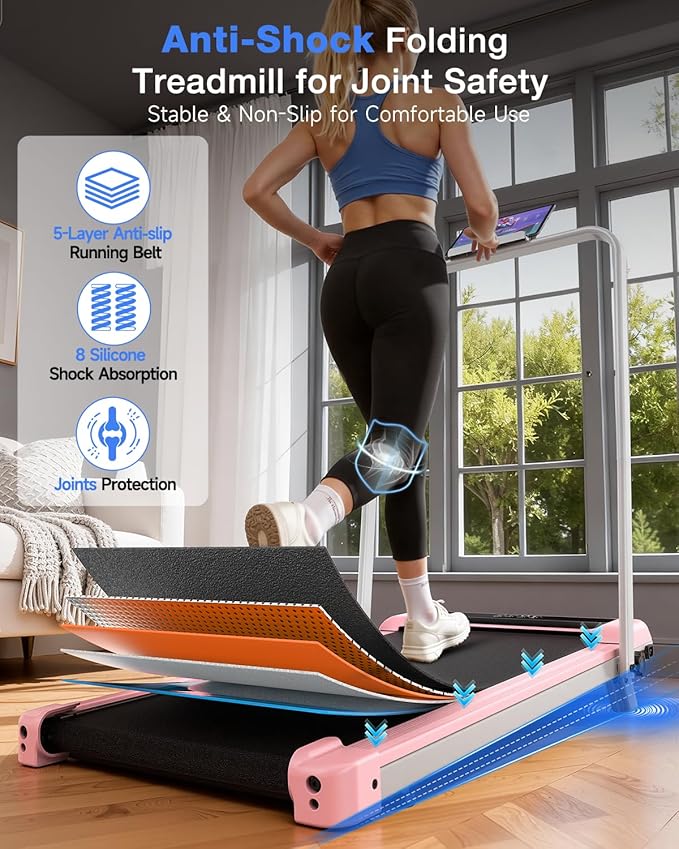 2 in 1 Walking Pad with Handle Bars, 8% Incline Foldable Treadmills for Home Office Ultra Quiet <40dB, 3.5 HP Portable Walking Jogging Running Machine with LED Display & Remote, 320+LB Capacity