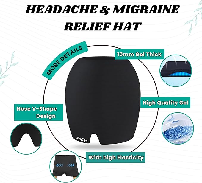 Migraine Relief Cap, Soothing Headache Hat with Cooling Gel, Hot & Cold Therapy Ice Pack Mask for Tension, Stress, and Pain Relief