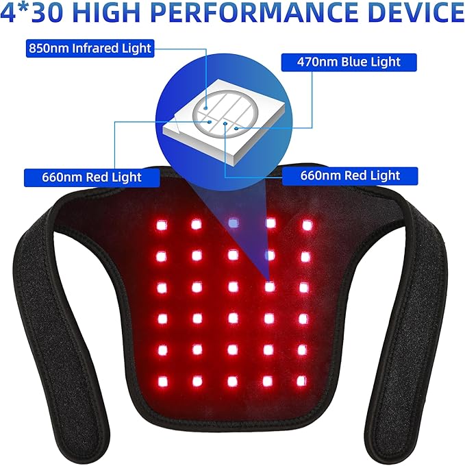 UTK Blue & Red Light Therapy for Neck, 660 & 850nm Near Infrared Light Therapy Neck Wrap Belt for Joint Muscle Pain Relief, Red Light Therapy Device at Home Office,Pulse Mode for Deep Tissue