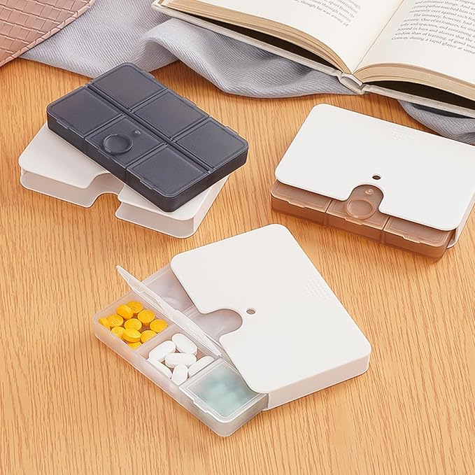 3 Mixed Colors Portable Pill Organizer, 6 Compartments Travel Pill Case for Purse or Pocket -Small Pill Box Dispenser Home Travel Supplement Semi Transparent (3 Mixed Colors)