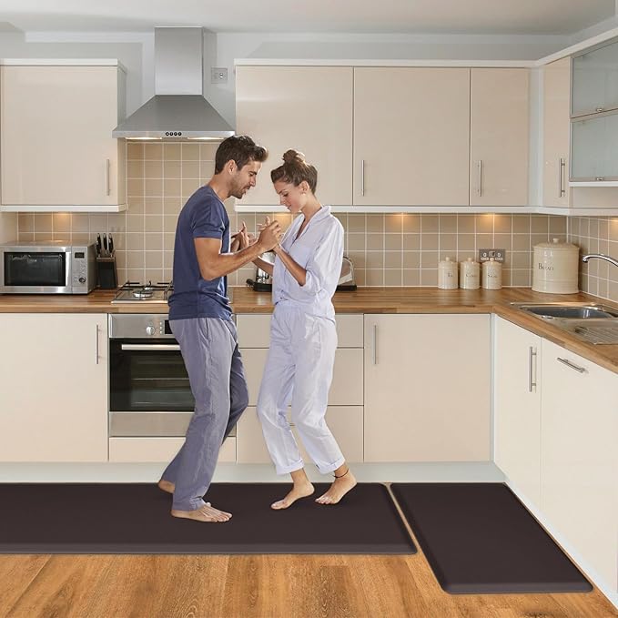 HappyTrends 2 PCS Kitchen Mat Cushioned Anti-Fatigue Floor Mat, Heavy Duty Ergonomic Comfort Foam Standing Mat, 20"x30"+20"x60",Chocolate