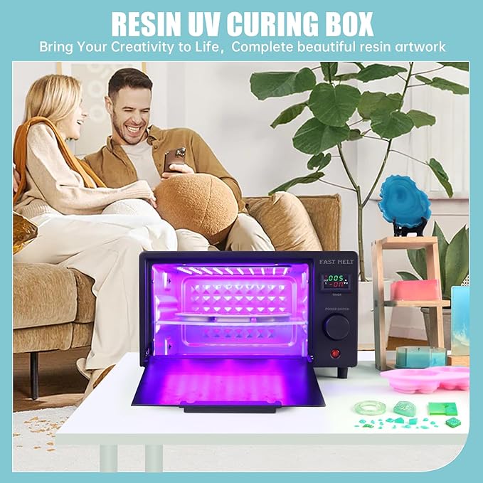 FAST MELT UV Resin Curing Box, 395nm UV Curing Light Station with 36 LED Beads, Auto UV Curing Resin Dryer Timer Setting Digital Display(S/M/H) with Tray, UV Light for Craft|Jewelry Making|DIY Decor