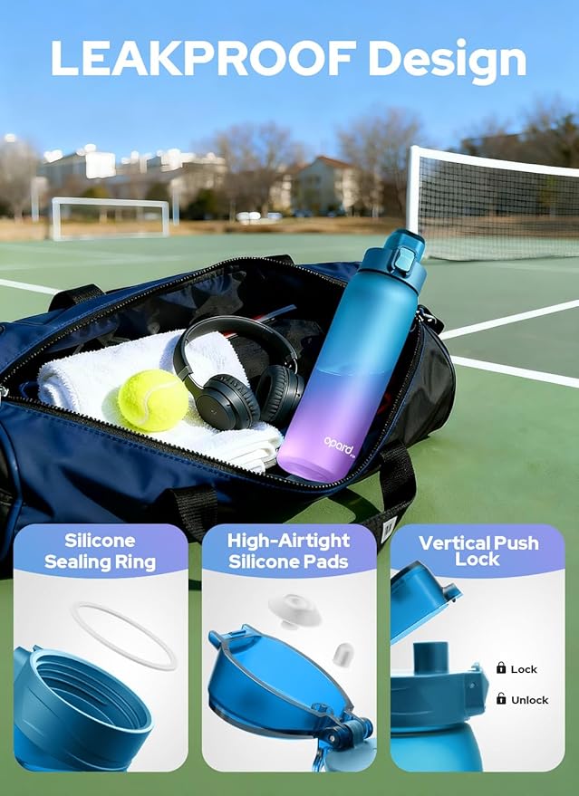 Opard 30oz/32oz Sports Water Bottle with Leak Proof Flip Top Lid BPA Free Tritan Reusable Plastic for Gym and Outdoor, Travel Water Bottle