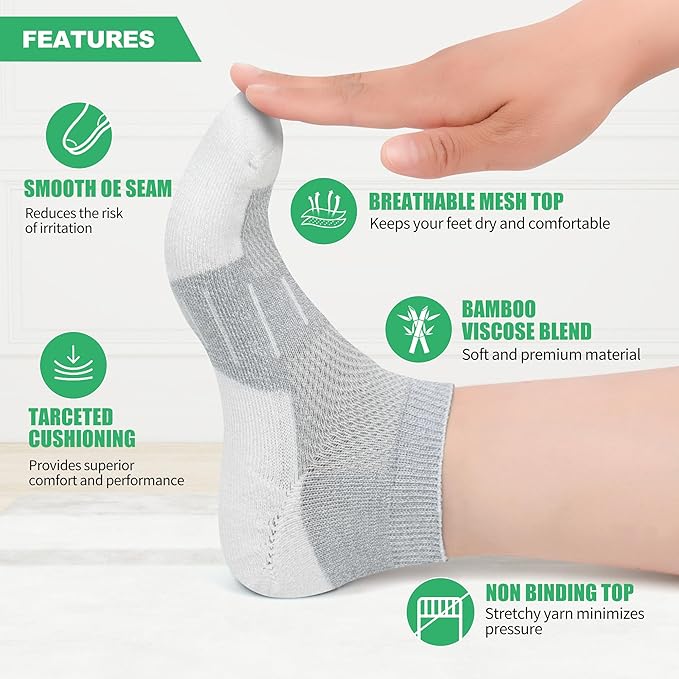 Diabetic Socks for Men,4 & 6 Pairs Low Cut Bamboo Viscose Wide Mens Diabetic Socks Size 9-11 10-13