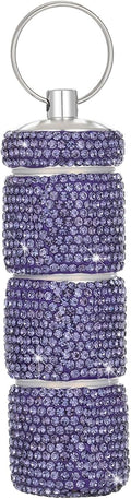 Keychain Pill Holder Box Travel Small Pill Case Bling Portable Purse Medicine Case Container Metal Pill Organizer Fob for Vitamin Medicine(Purple)