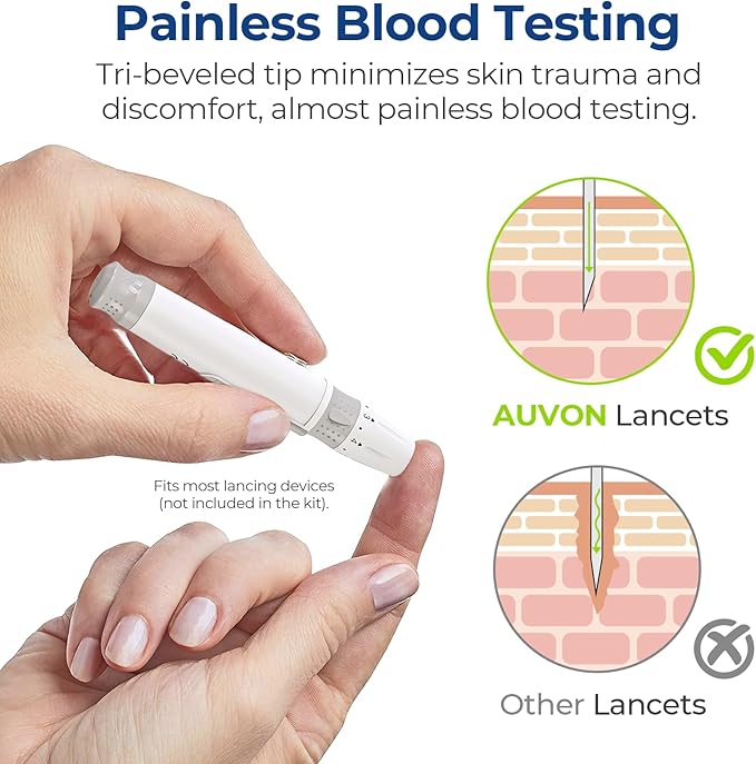 AUVON Blood Glucose Test Strips & Diabetic Lancets Kit, 100 Test Strips for Diabetes, 30 Gauge 100 Lancets for Blood Testing with Less Pain, Fit AUVON DS-W Glucose Meter
